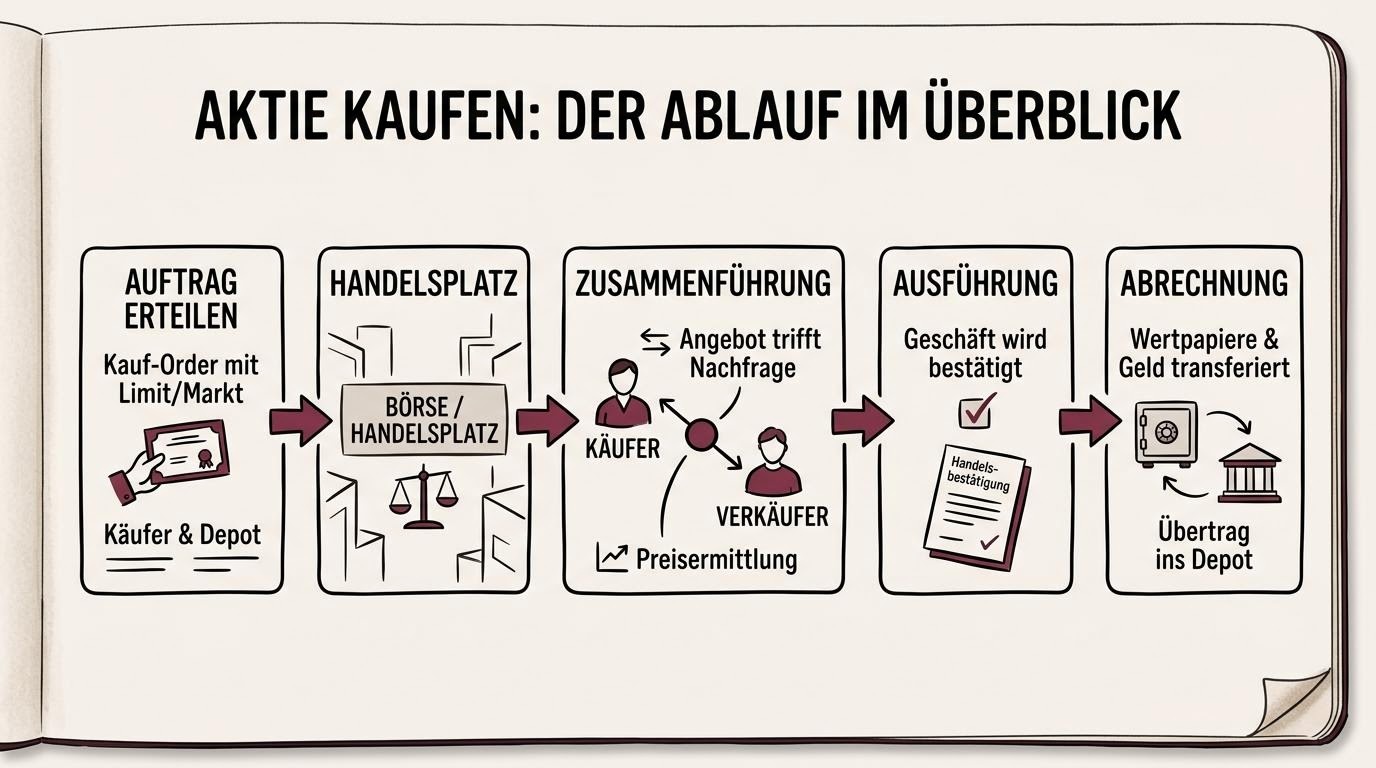 Ablaufdiagramm von der Order bis zur Ausführung an einem Handelsplatz